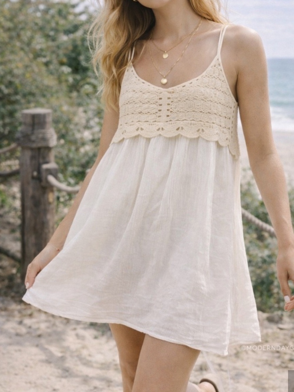 Zara White Crochet-Gauze Babydoll Mini Dress - Picture 5 of 6